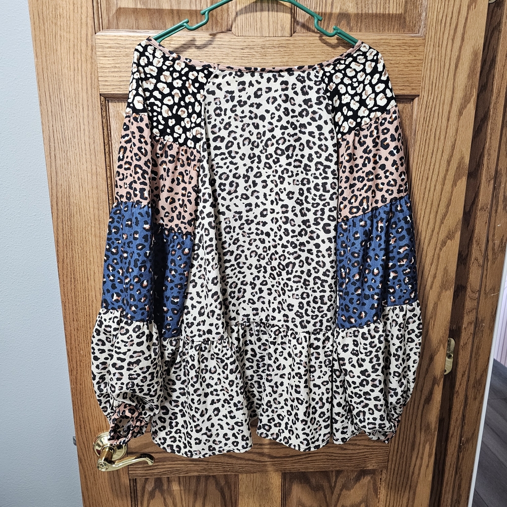 Leopard Print Patchwork Blouse - image 2